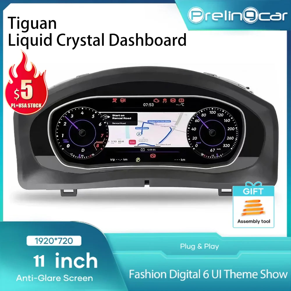 12.3‘’ LCD Digital Dashboard Cluster For Volkswagen Tiguan 2009-2017 Years tablero Auto Radio Instrument Panel Cockpit