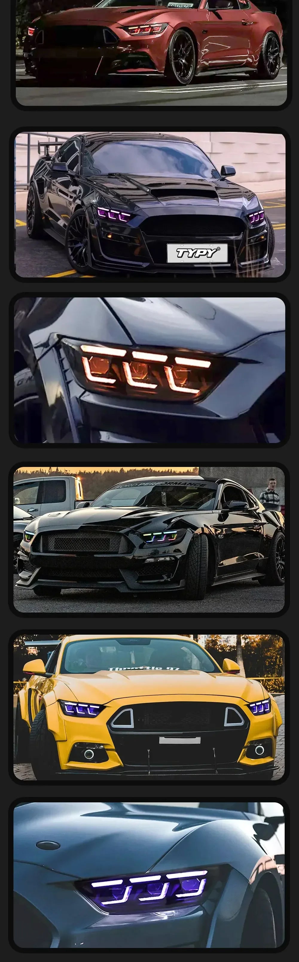 TYPY Car Headlights For Ford Mustang RGB Headlight 2015-2017 Upgrade Modified Dynamic Turn Signal Lamp Brake DRL Car Accessories