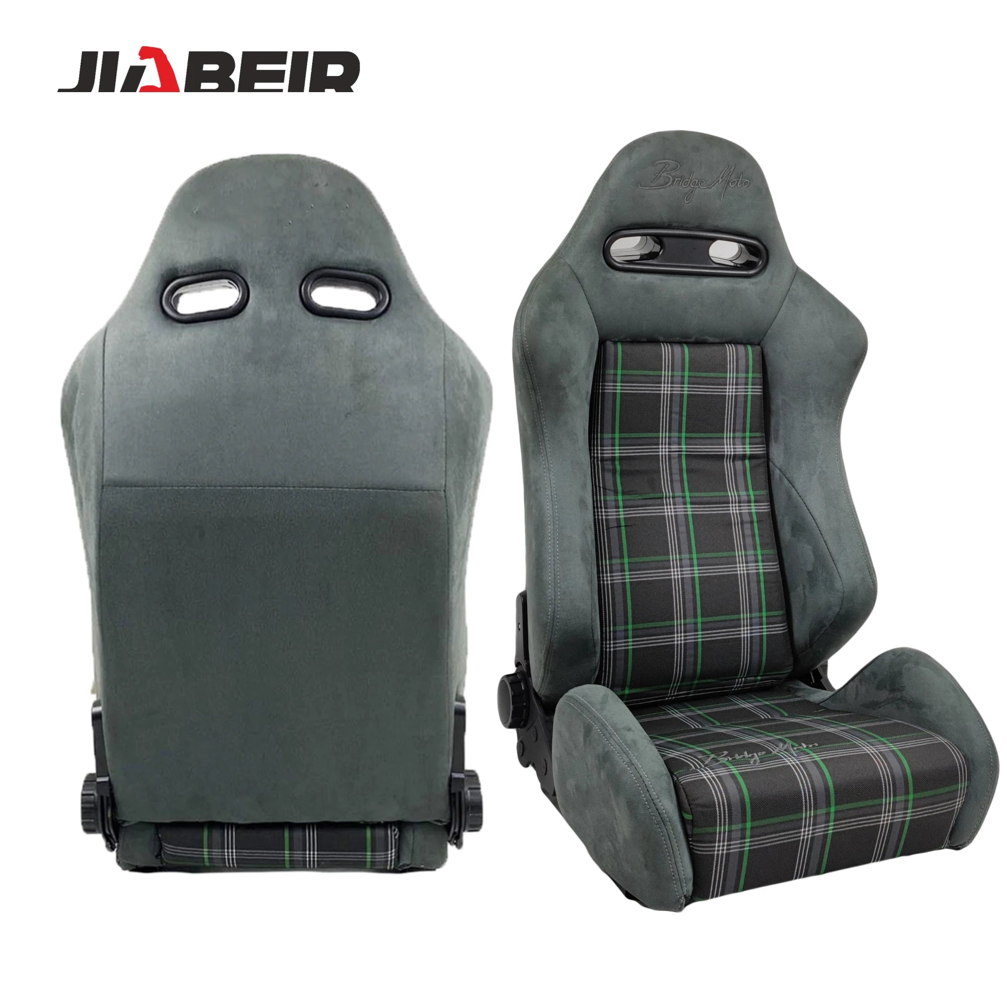 2pcs Grey Suede With Sliders Recline Knob Sport Bucket Racing Seats
