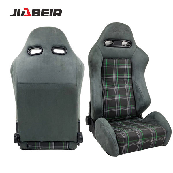 2pcs Grey Suede With Sliders Recline Knob Sport Bucket Racing Seats