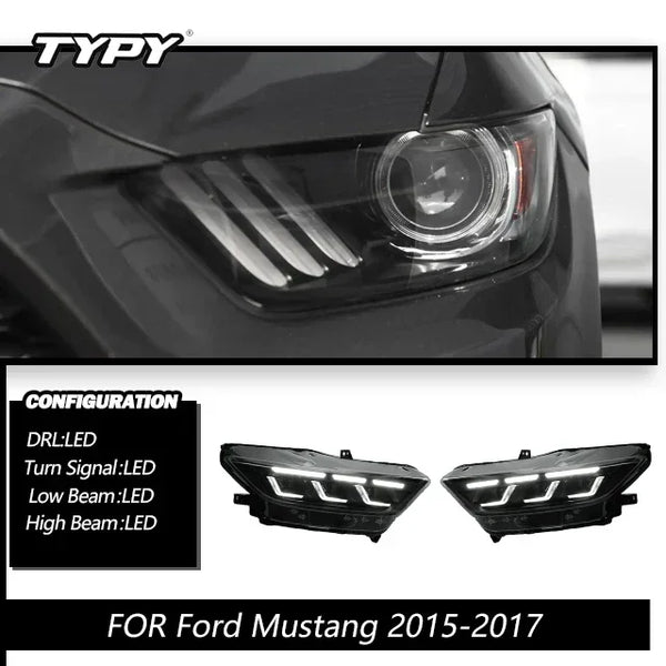 TYPY Car Headlights For Ford Mustang RGB Headlight 2015-2017 Upgrade Modified Dynamic Turn Signal Lamp Brake DRL Car Accessories