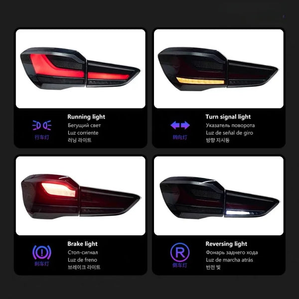 Taillight assembly F48 modified with LED brake lights, old and new models, new lights, and steering specifically designed for BM