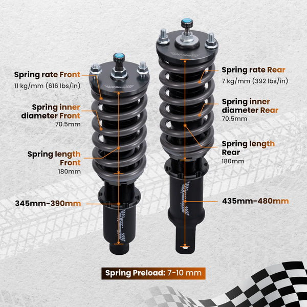 Maxpeedingrods T7 Coilovers Struts Shocks Kit For Honda CR-X 1988-1991 ED EE EF For Honda Civic 1996-2000 EJ EK EM