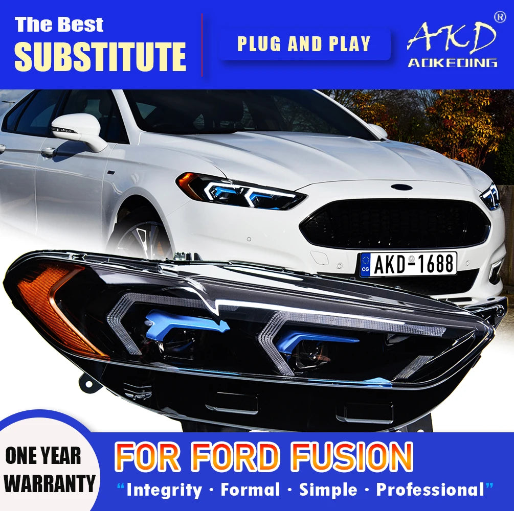 AKD Head Lamp for Ford Mondeo Fusion Headlight 2013-2016 Headlights Mondeo DRL Turn Signal High Beam Angel Eye Projector Lens