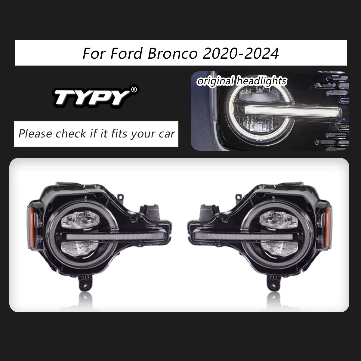 TYPY Car Headlights For Ford Bronco 2020-2024 LED Car Lamps Daytime Running Lights Dynamic Turn Signals Car Accessories