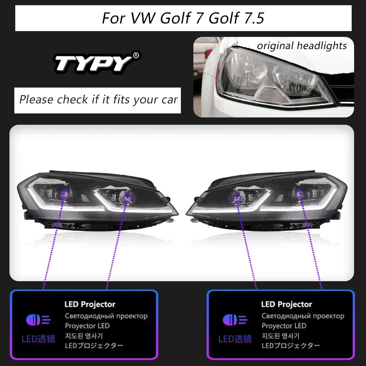 TYPY New LED Head Lamp Upgrade Modified For VW Golf 7 Golf 7.5 MK7 Headlights 2013-2020Dynamic Signal Head Lamp Auto Accessories