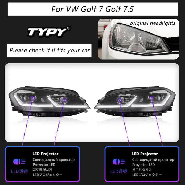 TYPY New LED Head Lamp Upgrade Modified For VW Golf 7 Golf 7.5 MK7 Headlights 2013-2020Dynamic Signal Head Lamp Auto Accessories