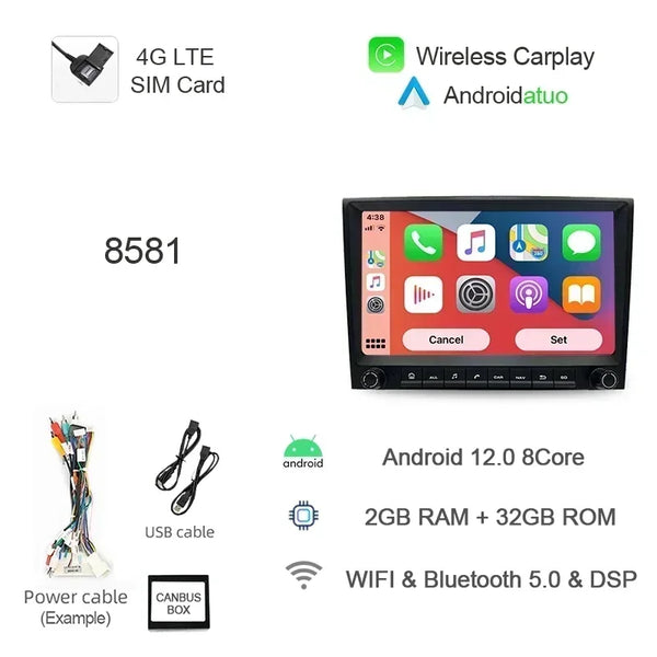 8G 256GB 7" Auto Android 12 Car Radio GPS Player Carplay Navi Bluetooth Wifi For Porsche 911 996 986 Boxster Carrera 1998-2006