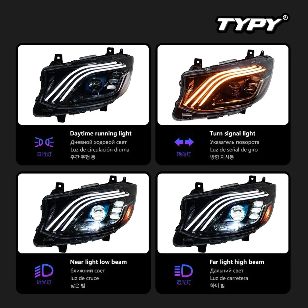 TYPY Car Lights For Benz Sprinter Headlights 2018-2023 LED Projetor head Lamp Daytime Running Light Automotive Accessories