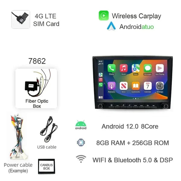 8G 256GB 7" Auto Android 12 Car Radio GPS Player Carplay Navi Bluetooth Wifi For Porsche 911 996 986 Boxster Carrera 1998-2006