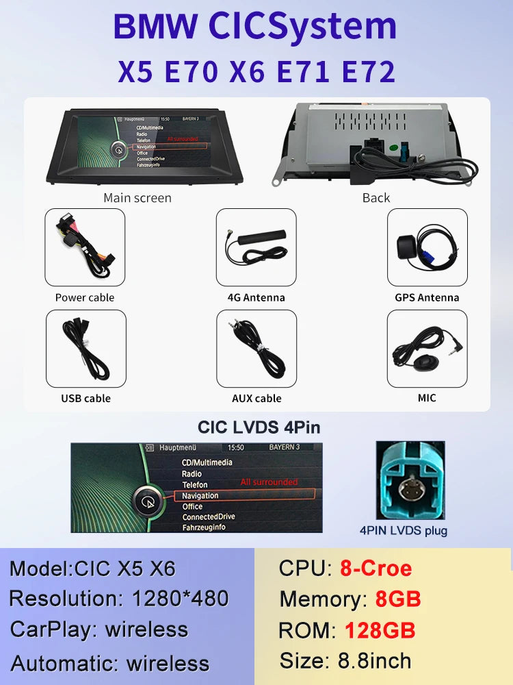 2025 New 8.8inch Car Multimedia Players For BMW E70 E71 Wireless CarPlay Android AUTO ID6 ID7 ID8 GPS Navigation Bluetooth Music