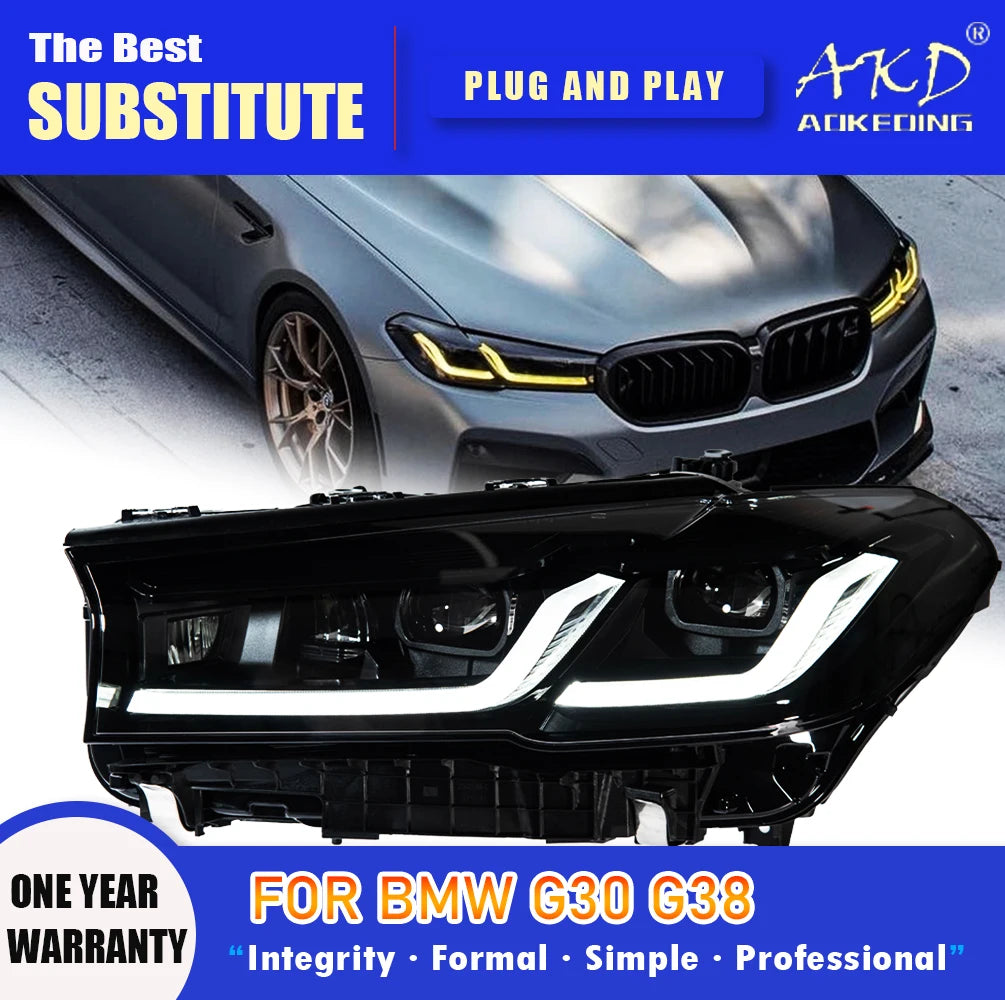 AKD Head Lamp for BMW G30 G38 LED Headlight 2018-2020 Headlights 525i 530i M5 DRL Turn Signal High Beam Angel Eye Projector Lens