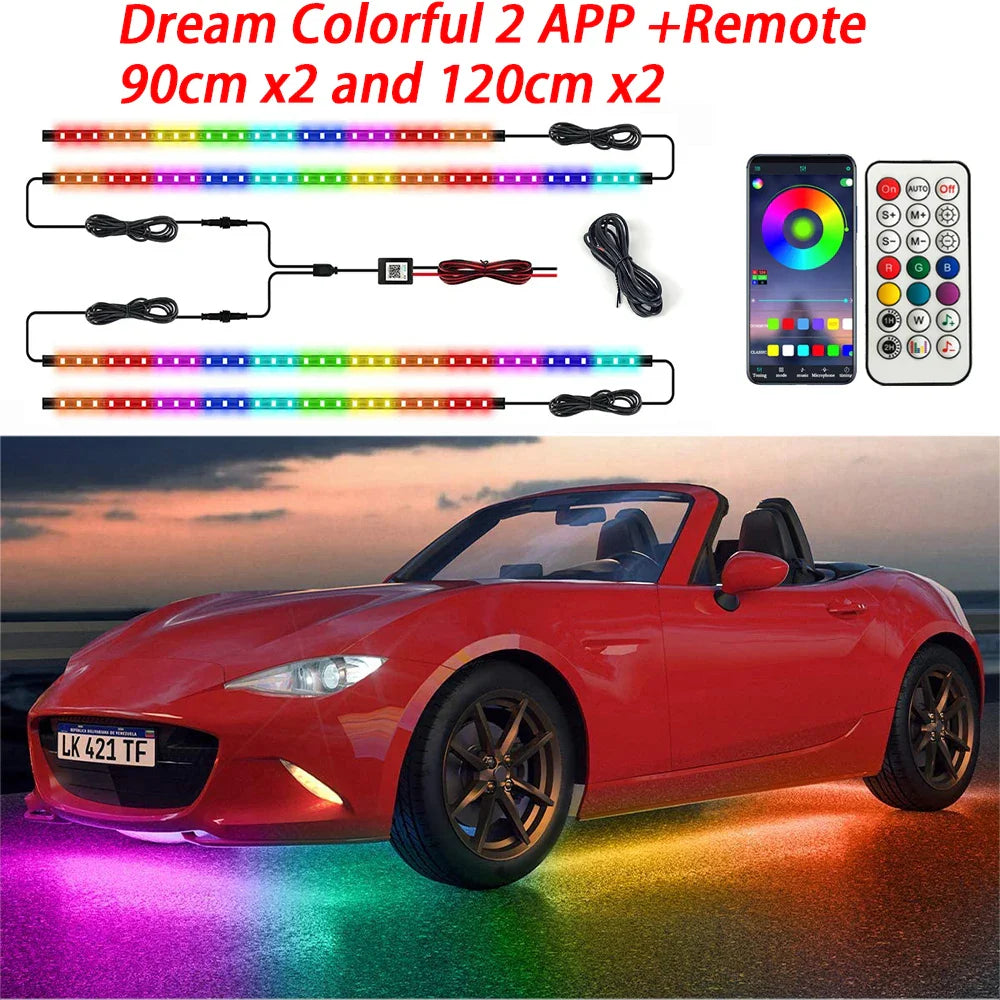 RGB Flexible Car Underglow Light Strip – 12V LED Underbody Ambient Light with App Control Neon Decorative Lamps