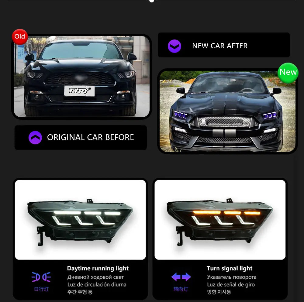 TYPY Car Lights For Ford Mustang RGB 2015-2017 Headlight LED Projetor head Lamp Daytime Running Light Automotive Accessories