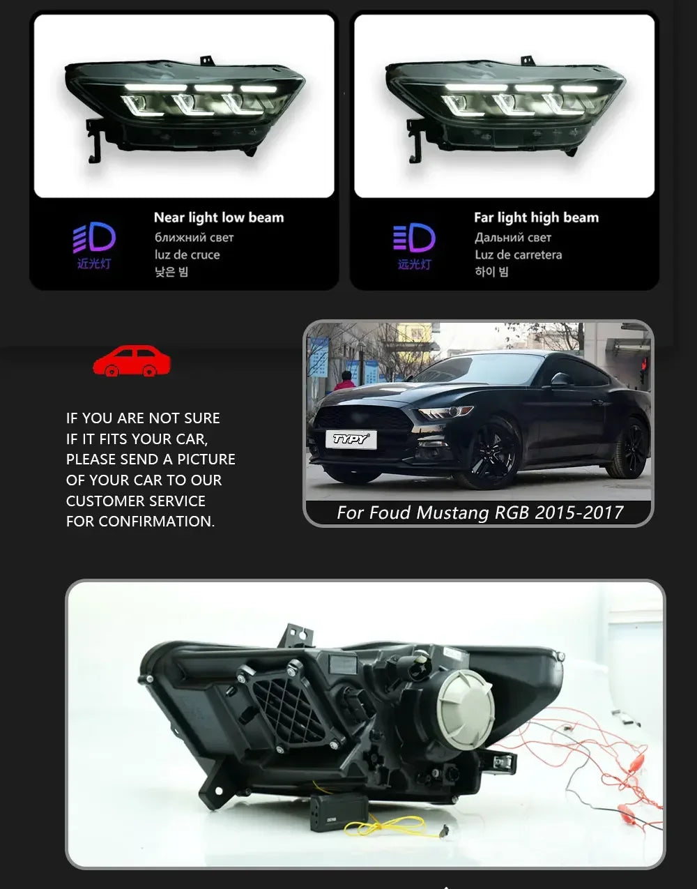 TYPY Car Headlights For Ford Mustang RGB Headlight 2015-2017 Upgrade Modified Dynamic Turn Signal Lamp Brake DRL Car Accessories