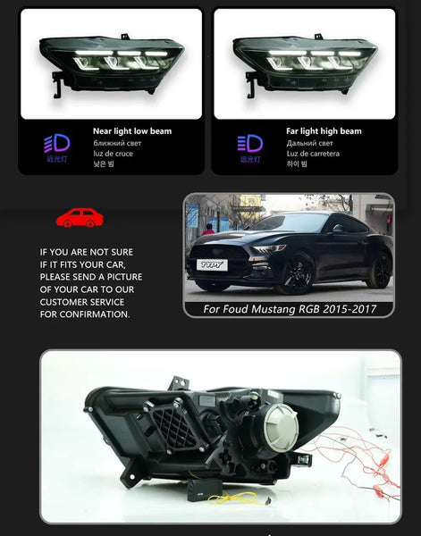 TYPY Car Headlights For Ford Mustang RGB Headlight 2015-2017 Upgrade Modified Dynamic Turn Signal Lamp Brake DRL Car Accessories