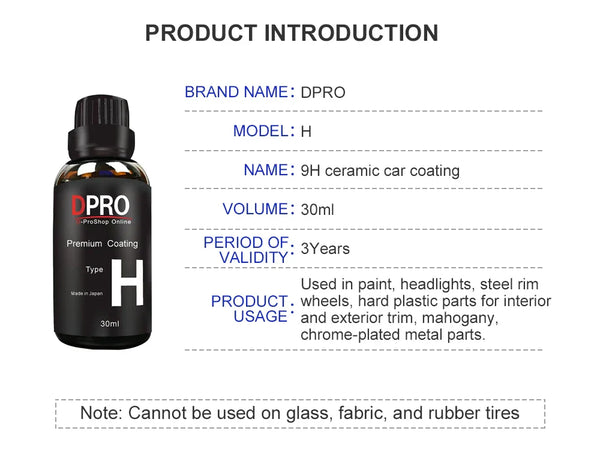 Dpro 9H Ceramic Car Coating Liquid Glass Waterproof Nano Ceramics Paint Care Anti-scratch Hydrophobic Car Detailing Polish Kit