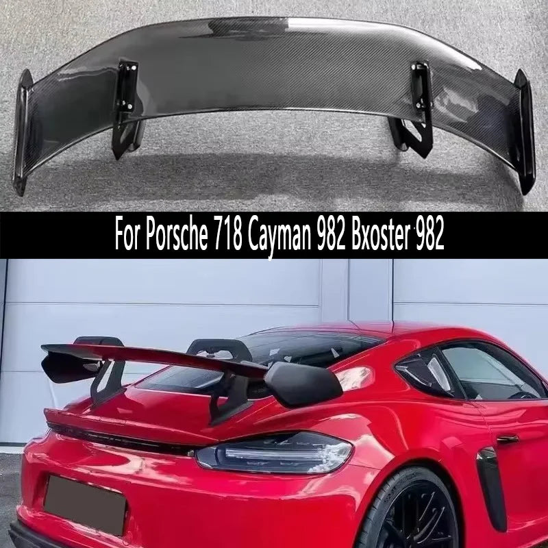 For Porsche 718  982 Cayman Boxste Carbon Fiber Tail fins Rear Trunk Spoiler Guide Wing Rear Wing GT4 RS Style upgraded body kit