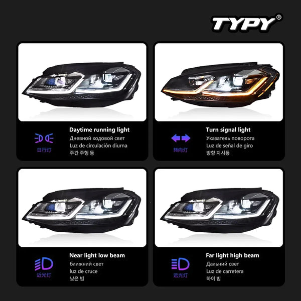 TYPY New LED Head Lamp Upgrade Modified For VW Golf 7 Golf 7.5 MK7 Headlights 2013-2020Dynamic Signal Head Lamp Auto Accessories
