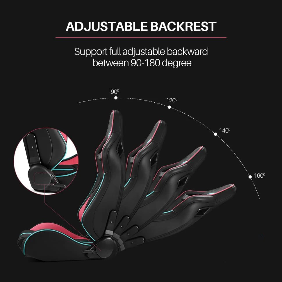 JIABEIR 1041D Black/Pink High Quality Leather Car Vehicle Comfortable Gaming Station Adjustable Sim Bucket Sport Racing Seats