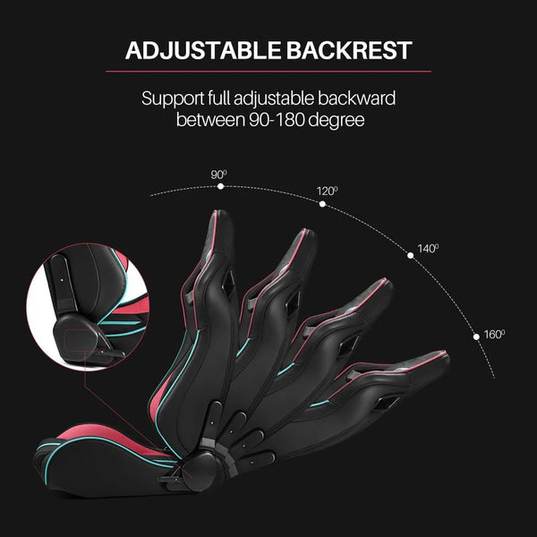 JIABEIR 1041D Black/Pink High Quality Leather Car Vehicle Comfortable Gaming Station Adjustable Sim Bucket Sport Racing Seats