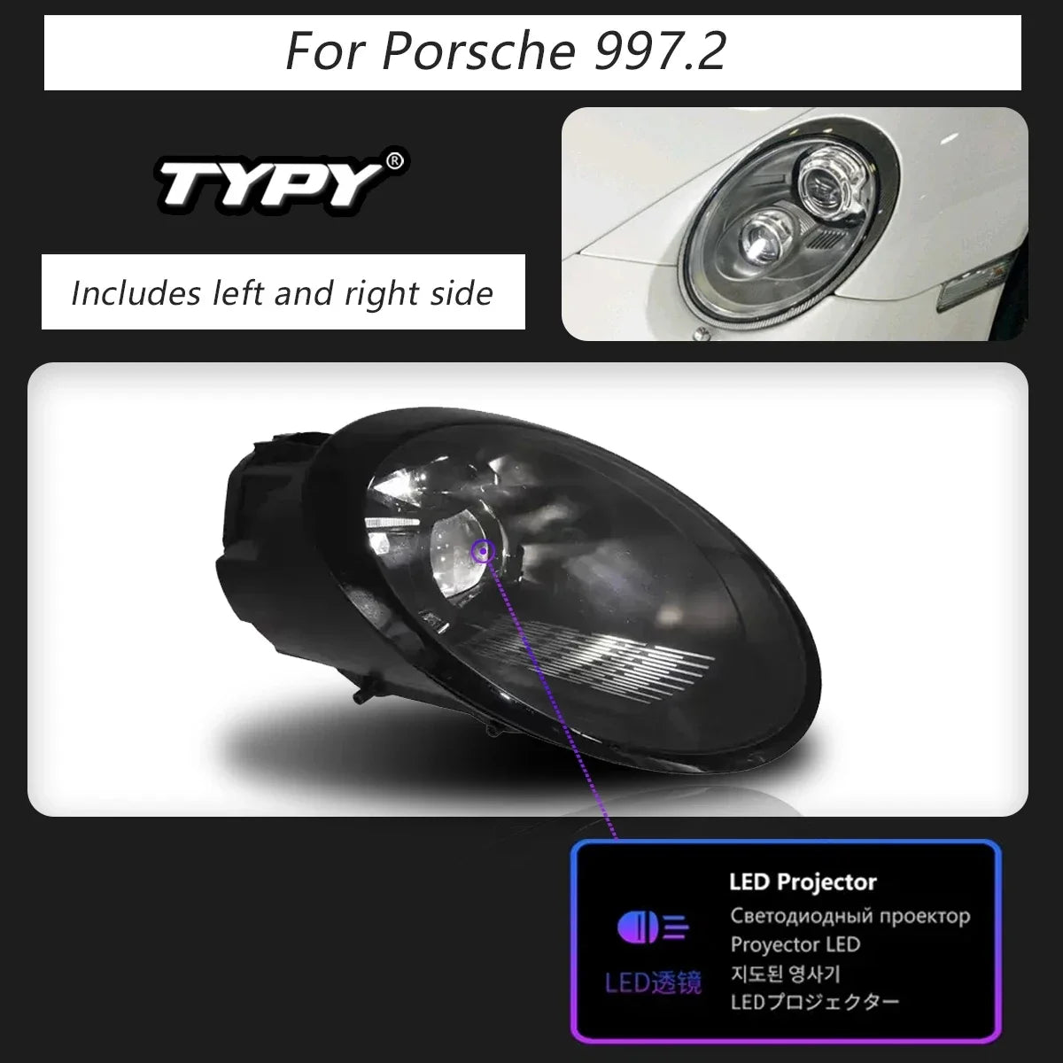 TYPY Headlights Car For Porsche 911 997 Headlight 2005-2012 997.1 997.2 Upgraded Dynamic Turn Car LED Matrix Headlight Assembly