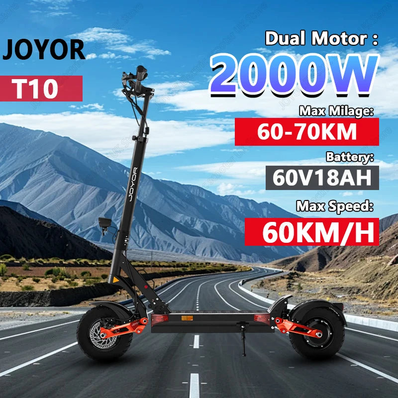 JOYOR T10 Electric Scooter for adults 2000W Dual Motor 60V18Ah Battery 10 Inch Tire Hydraulic Brake Electric scooter Foldable