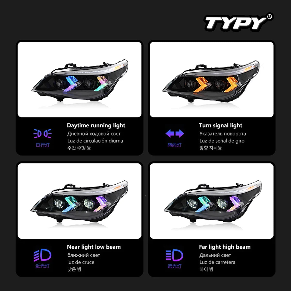 TYPY Car For BMW 3 Series E60 RGB Headlight 2004-2010 Upgrade Modified to New Dynamic Turn Signal LED Headlight Auto Accessories