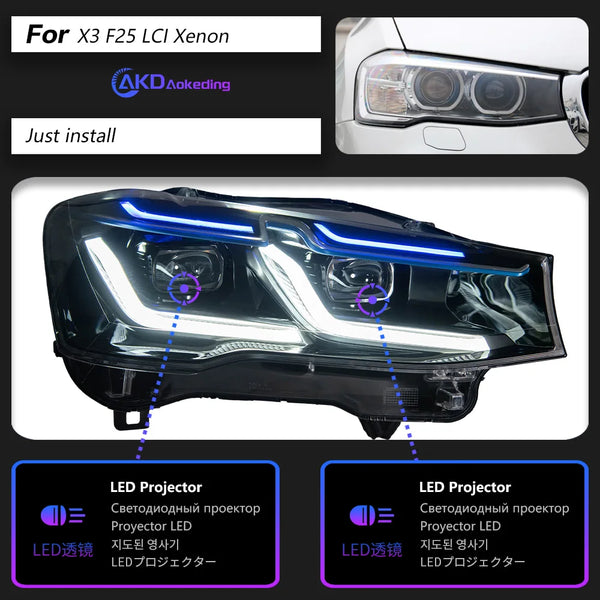 AKD Car Lights for BMW X3 F25 LED Headlight Projector Lens 2014-2017 X4 F26 Head Lamp Front DRL Signal Automotive Accessories