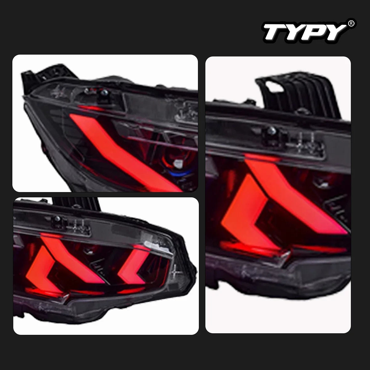 TYPY Car Front Lamp For Honda Civic Headlight RGB LED Projector Headlamp Assembly 2016-2021 Turn Signals Daytime Running Lights