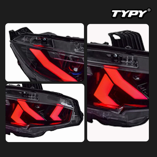 TYPY Car Front Lamp For Honda Civic Headlight RGB LED Projector Headlamp Assembly 2016-2021 Turn Signals Daytime Running Lights