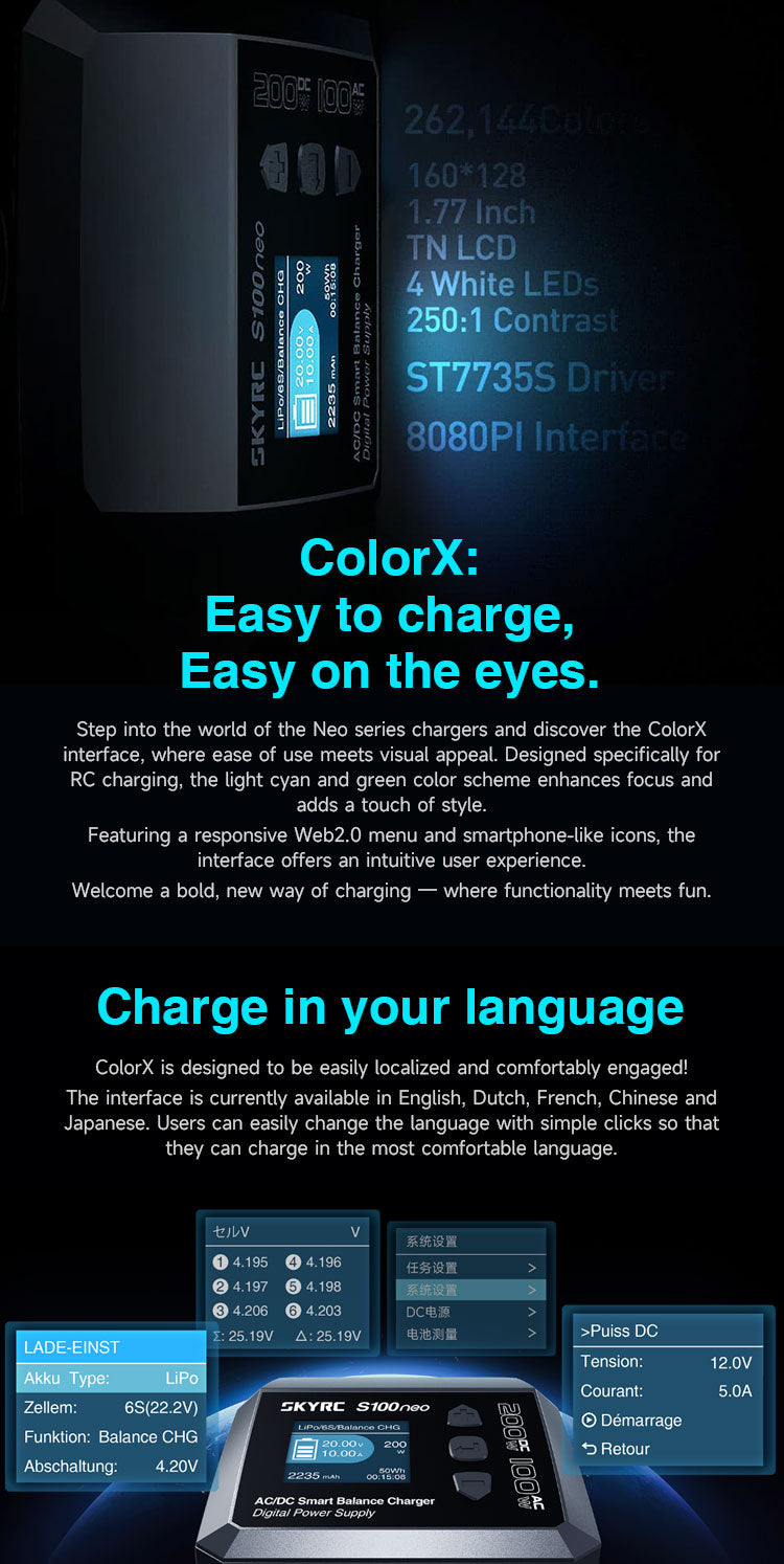 SKYRC S100neo AC100W/DC200WDual Channel Lipo Charger