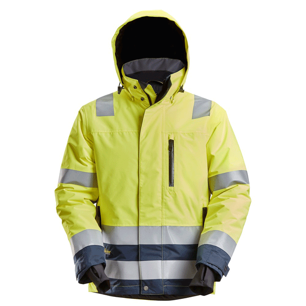 Snickers 1132 AllroundWork, Hi-Vis Class 3 Waterproof Insulated Jacket Yellow/Navy XS