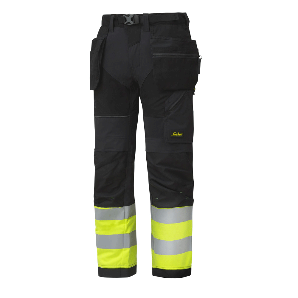 Snickers 6931 FlexiWork Hi-Vis Work Trousers Holster Pockets CL1 Various Colours
