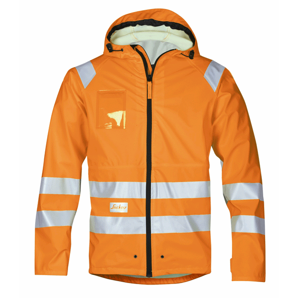 Snickers 8233 Hi-Vis PU Rain Jacket, Class 3 Hi-Vis Orange / 3XL