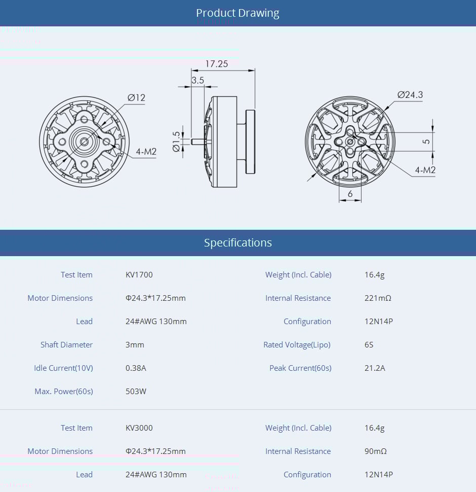 T-Motor F2004 Motor (1700kV, 3000kV)
