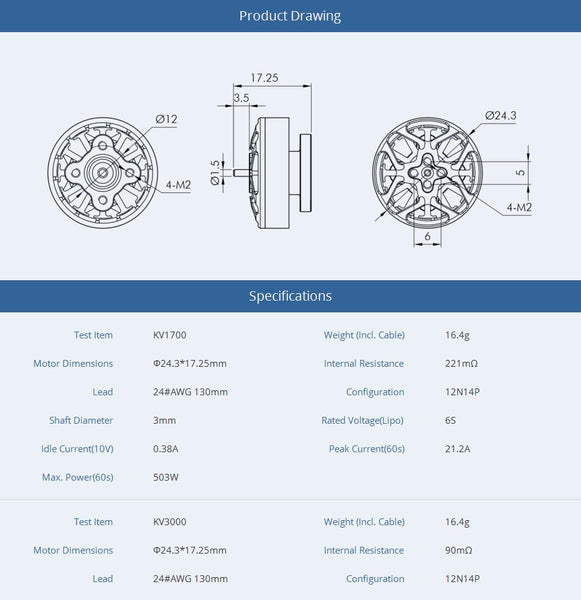 T-Motor F2004 Motor (1700kV, 3000kV)