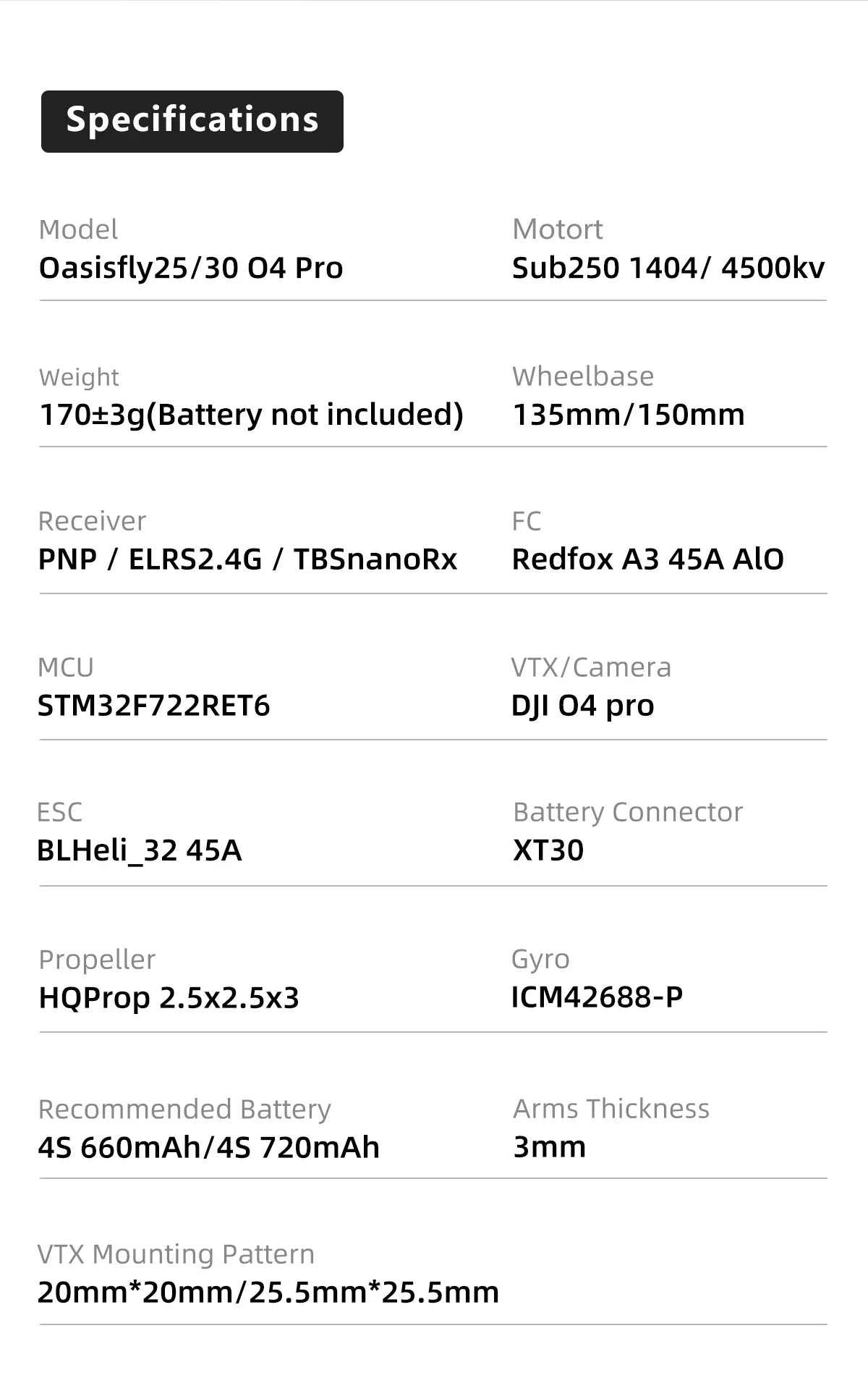 Sub250 Oasisfly30 3 Inches HD O4 Pro Freestyle Quadcopter