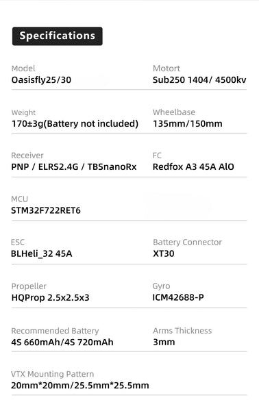 Sub250 OasisFly30 O4 Pro Ready Drone ELRS (Without O4)