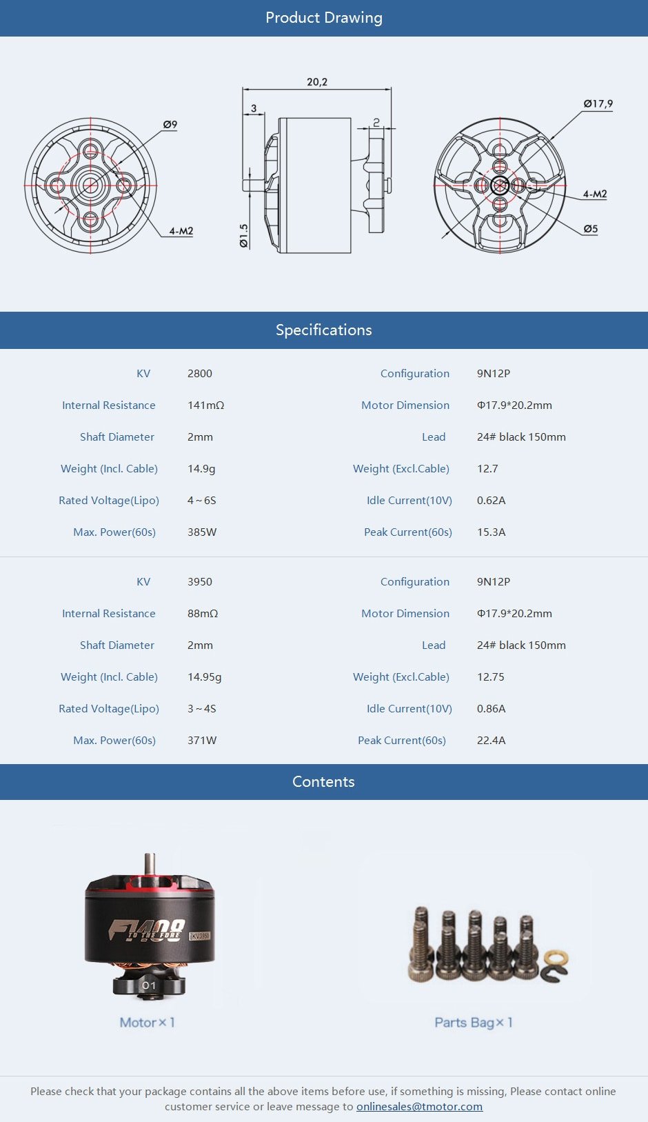 Tmotor F1408 Motor II (2800kV / 3950kV)