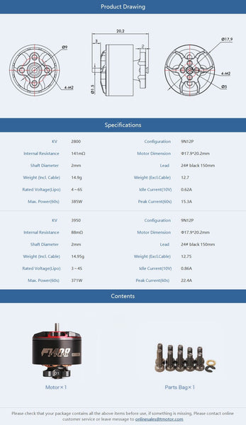 Tmotor F1408 Motor II (2800kV / 3950kV)