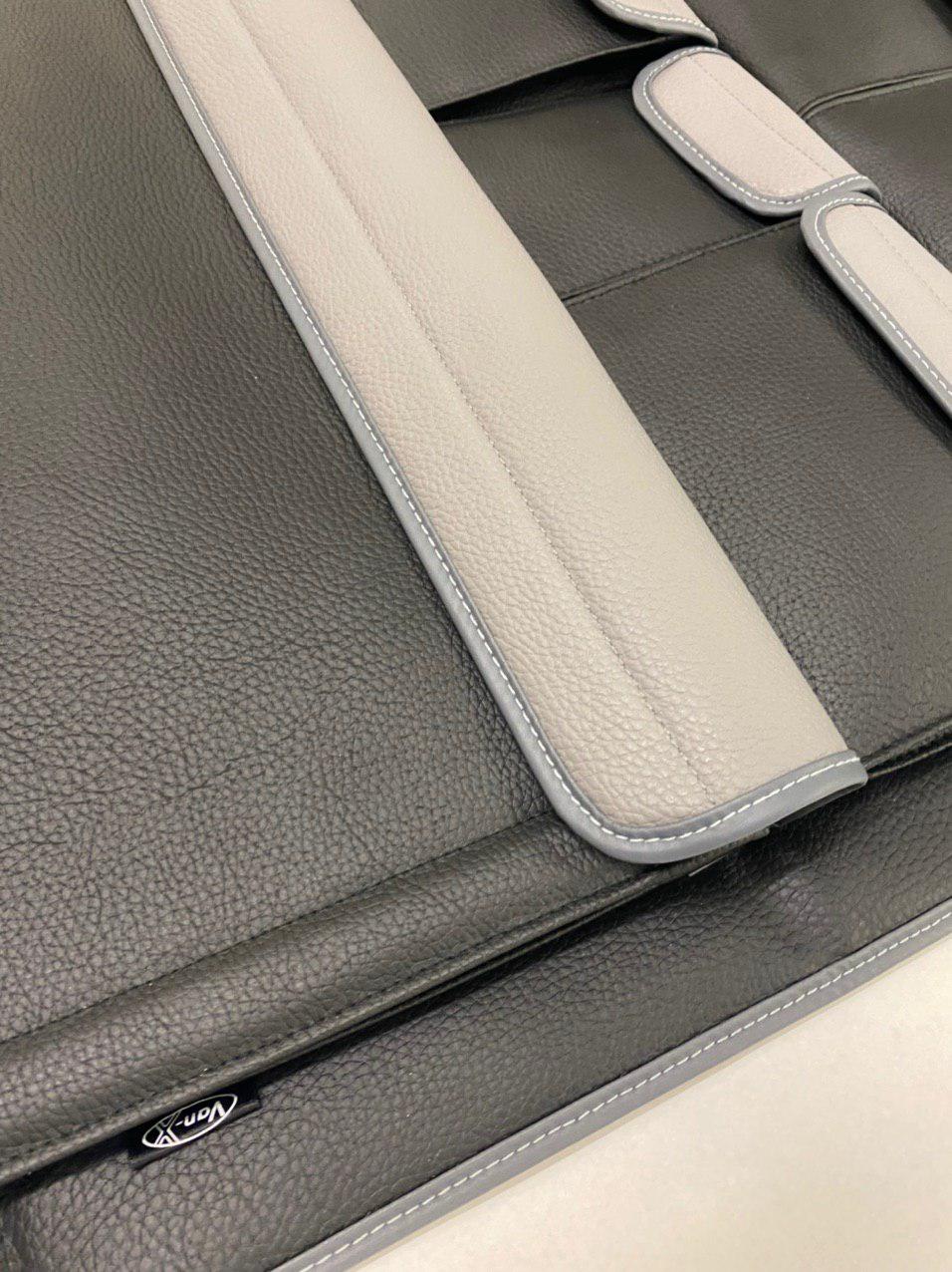 For VW T6 & T6.1 Transporter Double Back Seat Organizer – Black with Grey Lids | Storage Solution