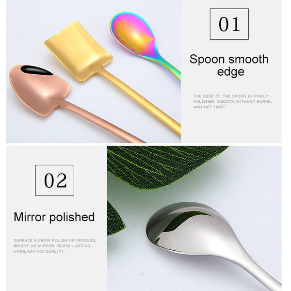 2 PCS Stainless Steel Spoon Creative Coffee Spoon Bar Ice Spoon Gold Plated Long Stirring Spoon