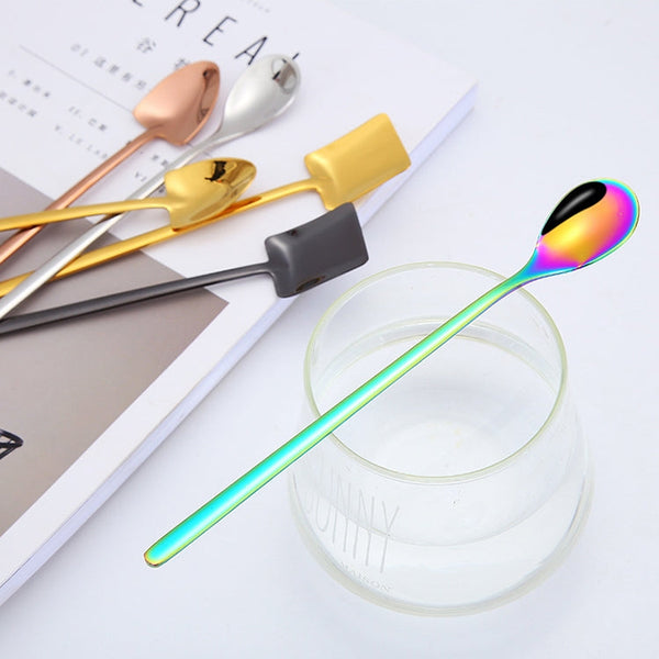 2 PCS Stainless Steel Spoon Creative Coffee Spoon Bar Ice Spoon Gold Plated Long Stirring Spoon