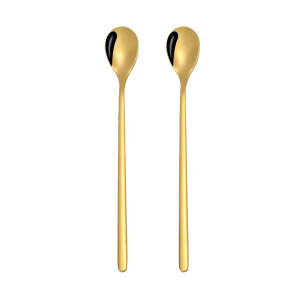 2 PCS Stainless Steel Spoon Creative Coffee Spoon Bar Ice Spoon Gold Plated Long Stirring Spoon