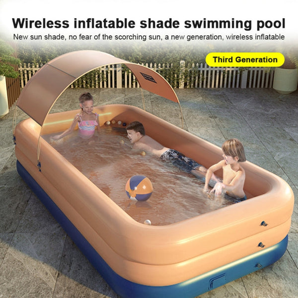 PVC Shade Wireless Automatic Inflatable Swimming Pool Household Children Swimming Pool Large Outdoor Plastic Pool with Shed, 2.1m, 2.6m, 3m