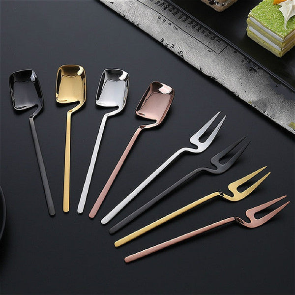 Stainless Steel V-shaped Wall Hanging Design Simple Coffee Spoon Fork Creative Long Handle Stirring Tableware, Spoon Black, Fork Black, Spoon Gold, Fork Gold, Spoon Rose Gold, Fork Rose Gold