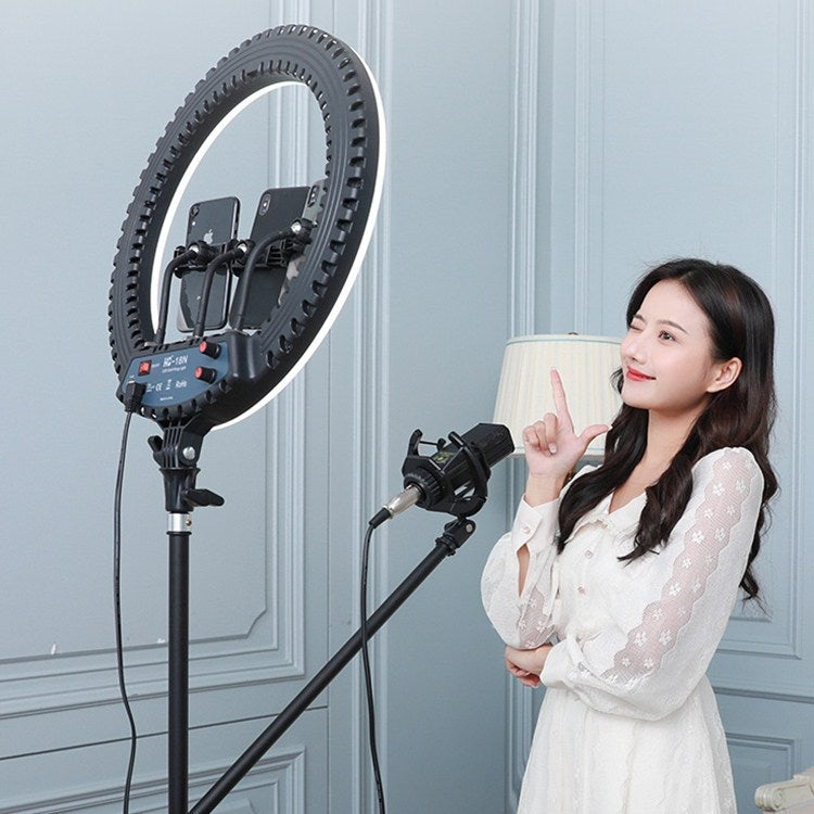 HQ-18N 18 inch 45cm LED Ring Vlogging Photography Video Lights Kits with Remote Control & Phone Clamp & 2.1m Tripod Mount, EU Plug