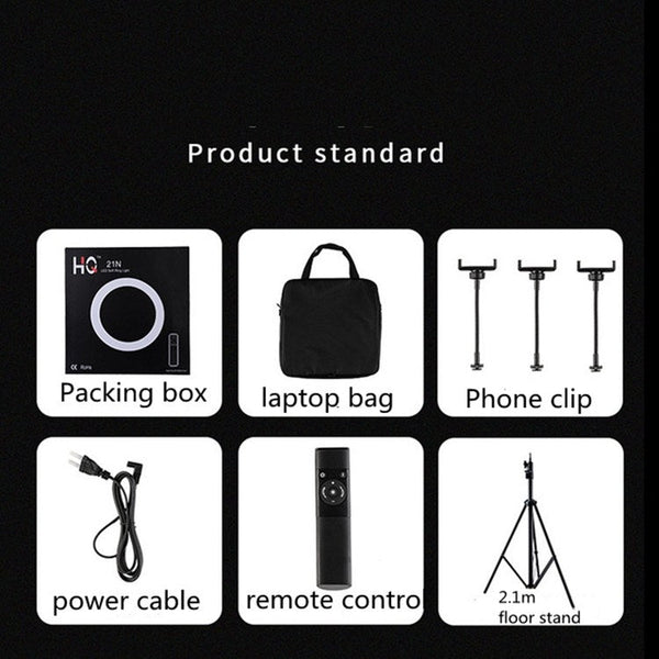 HQ-18N 18 inch 45cm LED Ring Vlogging Photography Video Lights Kits with Remote Control & Phone Clamp & 2.1m Tripod Mount, EU Plug