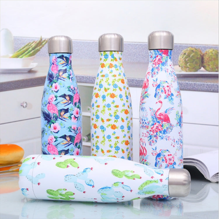 Animals Plants Pattern Thermal Cup Vacuum Flask Heat Water Bottle Portable Stainless Steel Sports Kettle, 500ml